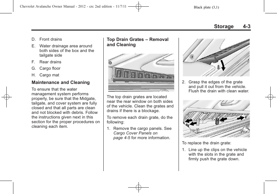 Storage 4-3 | CHEVROLET 2012 Avalanche User Manual | Page 117 / 488