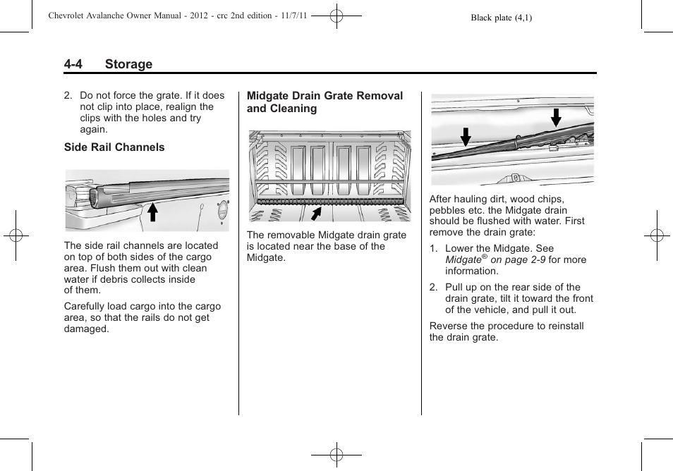 4 storage | CHEVROLET 2012 Avalanche User Manual | Page 118 / 488