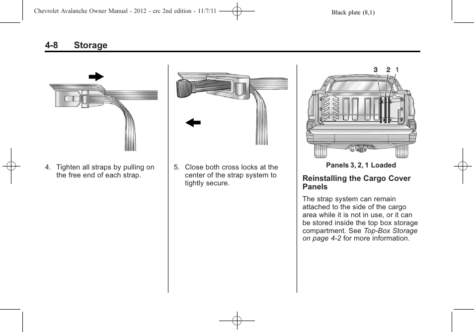 8 storage | CHEVROLET 2012 Avalanche User Manual | Page 122 / 488