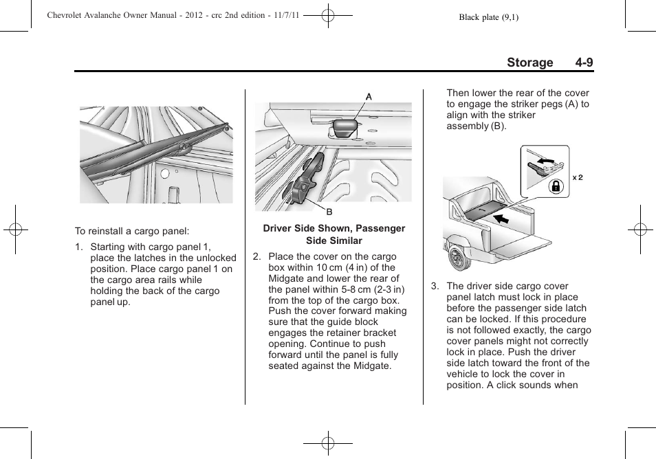Storage 4-9 | CHEVROLET 2012 Avalanche User Manual | Page 123 / 488