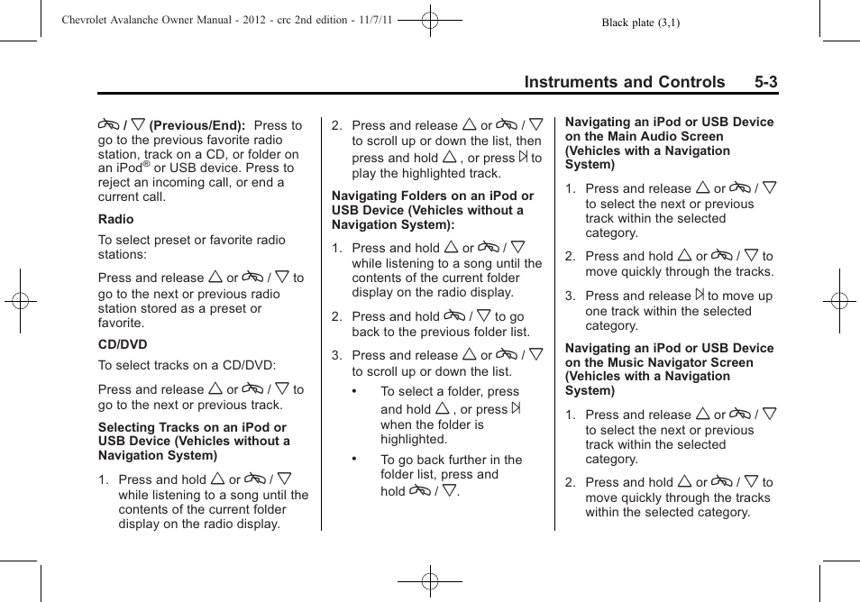 CHEVROLET 2012 Avalanche User Manual | Page 129 / 488