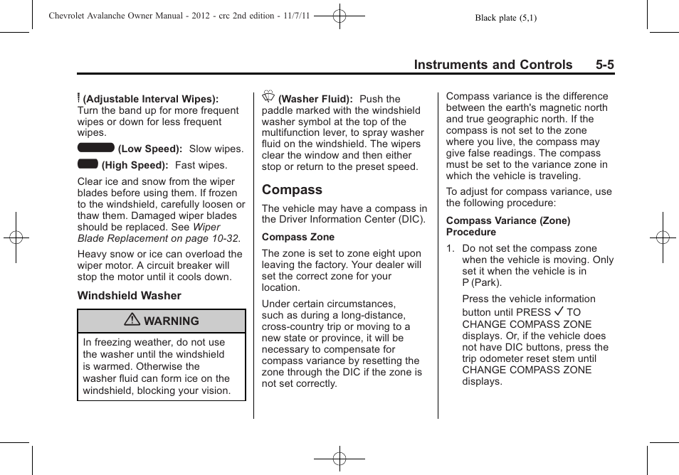 Compass, Compass -5 | CHEVROLET 2012 Avalanche User Manual | Page 131 / 488