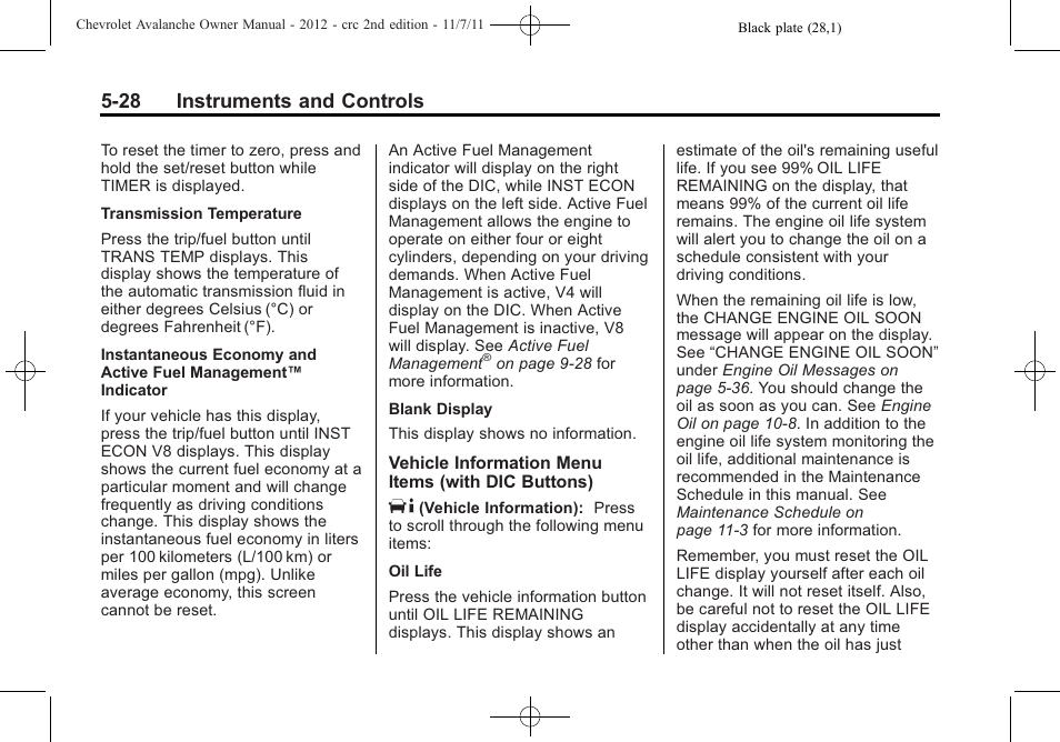 28 instruments and controls | CHEVROLET 2012 Avalanche User Manual | Page 154 / 488