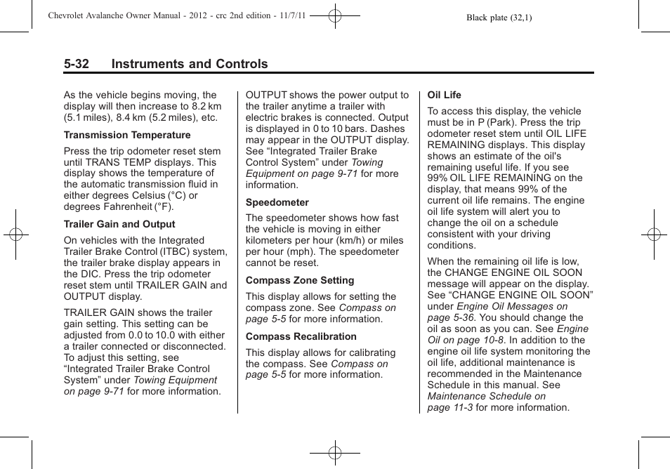 32 instruments and controls | CHEVROLET 2012 Avalanche User Manual | Page 158 / 488