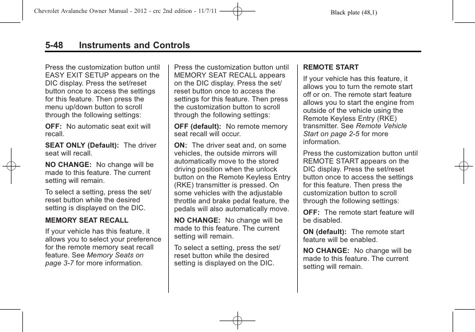 48 instruments and controls | CHEVROLET 2012 Avalanche User Manual | Page 174 / 488