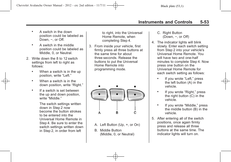 Instruments and controls 5-53 | CHEVROLET 2012 Avalanche User Manual | Page 179 / 488