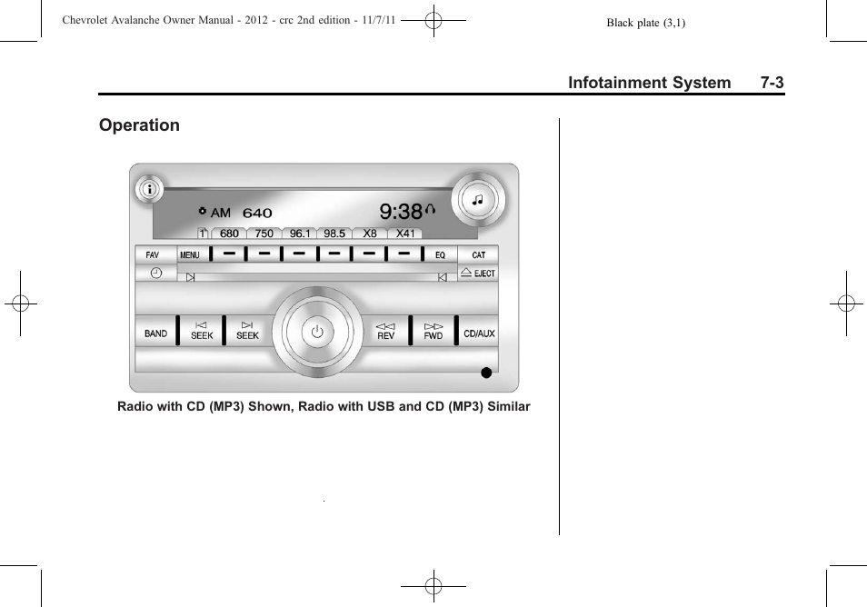 Operation, Operation -3, System | CHEVROLET 2012 Avalanche User Manual | Page 191 / 488