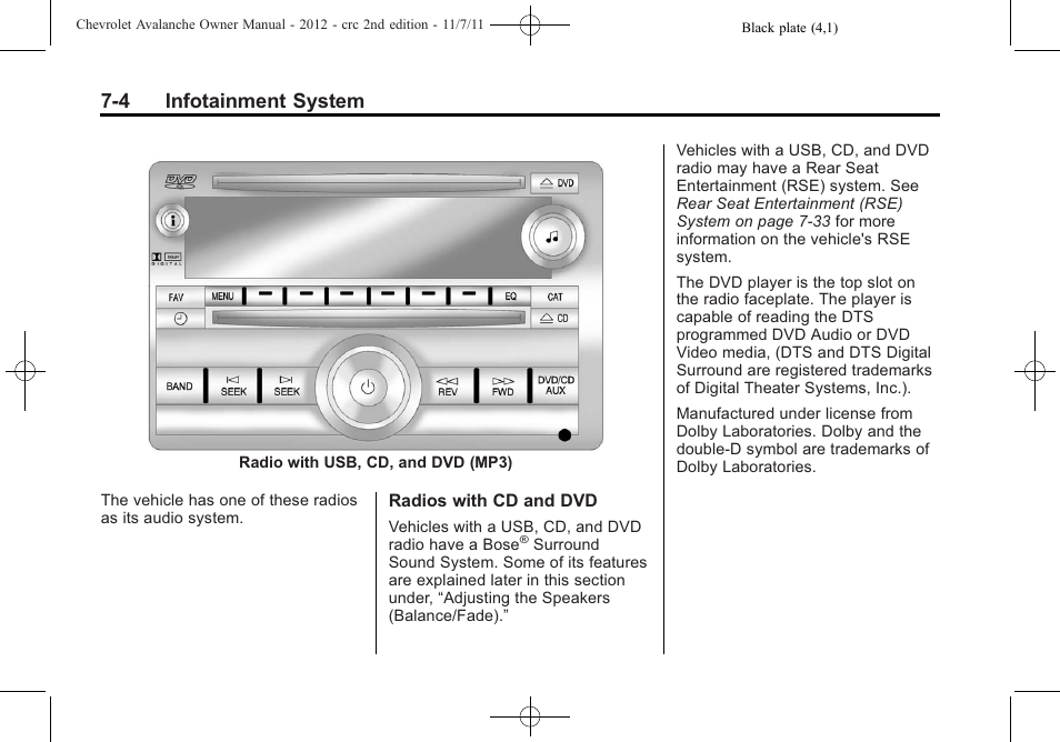 4 infotainment system | CHEVROLET 2012 Avalanche User Manual | Page 192 / 488