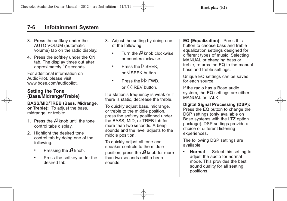 6 infotainment system | CHEVROLET 2012 Avalanche User Manual | Page 194 / 488