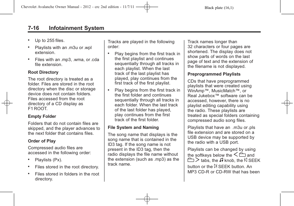 16 infotainment system | CHEVROLET 2012 Avalanche User Manual | Page 204 / 488