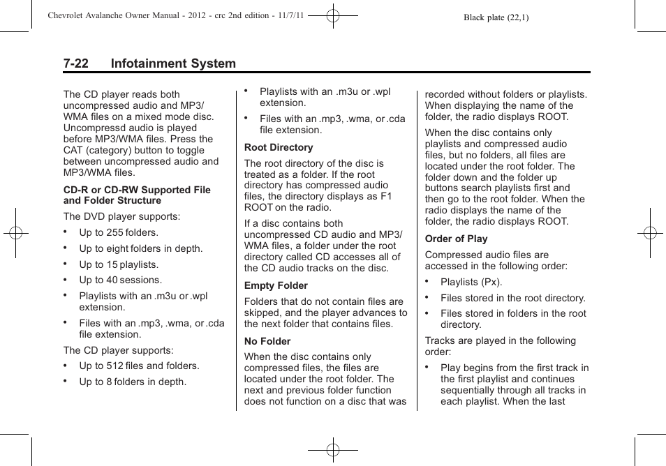 22 infotainment system | CHEVROLET 2012 Avalanche User Manual | Page 210 / 488