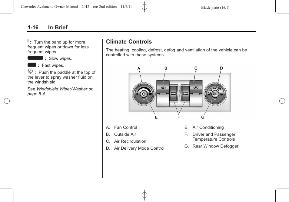 Climate controls, Controls -16 | CHEVROLET 2012 Avalanche User Manual | Page 22 / 488