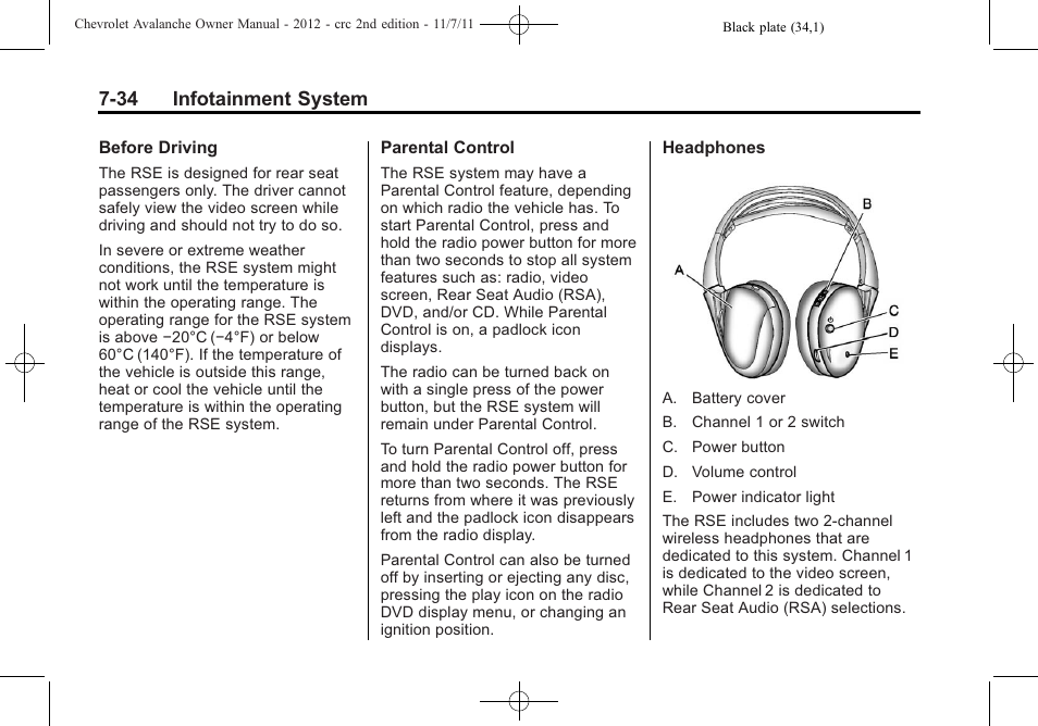 34 infotainment system | CHEVROLET 2012 Avalanche User Manual | Page 222 / 488