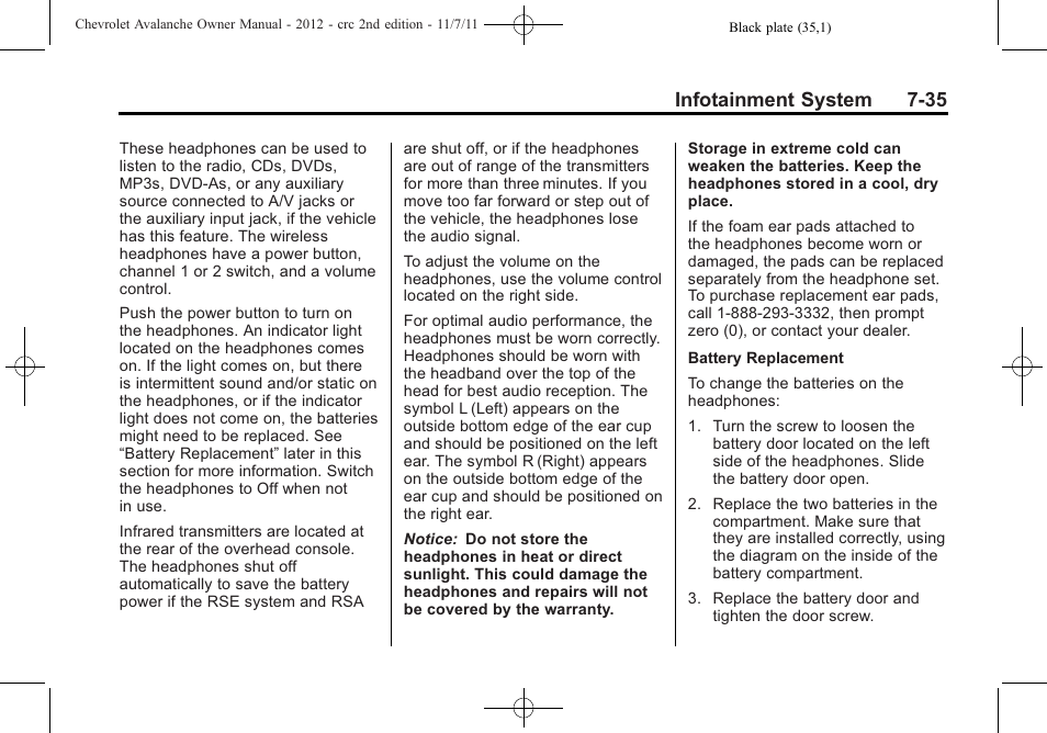 Infotainment system 7-35 | CHEVROLET 2012 Avalanche User Manual | Page 223 / 488