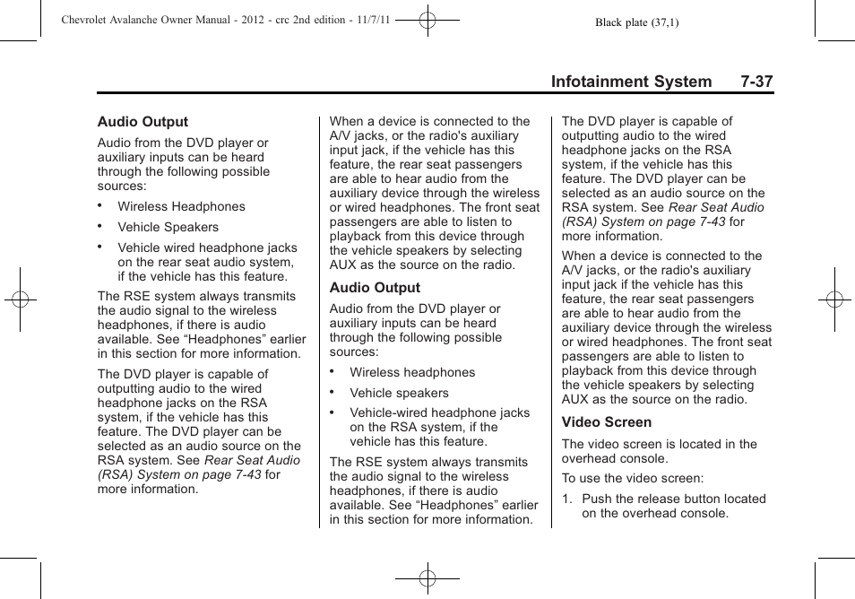 Infotainment system 7-37 | CHEVROLET 2012 Avalanche User Manual | Page 225 / 488