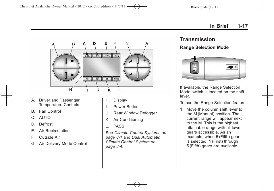 Transmission, Transmission -17 | CHEVROLET 2012 Avalanche User Manual | Page 23 / 488