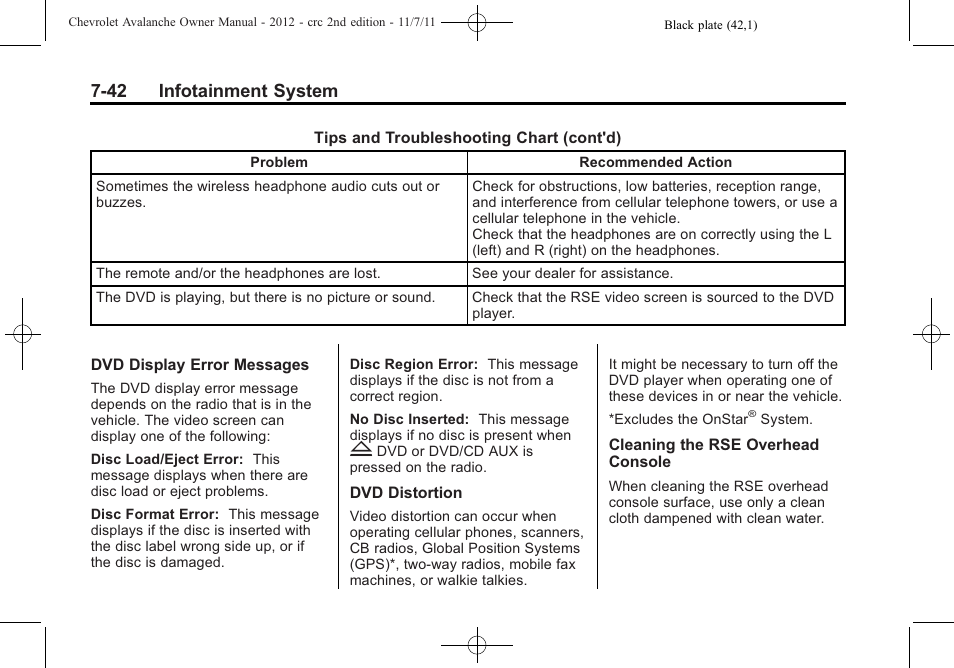 42 infotainment system | CHEVROLET 2012 Avalanche User Manual | Page 230 / 488