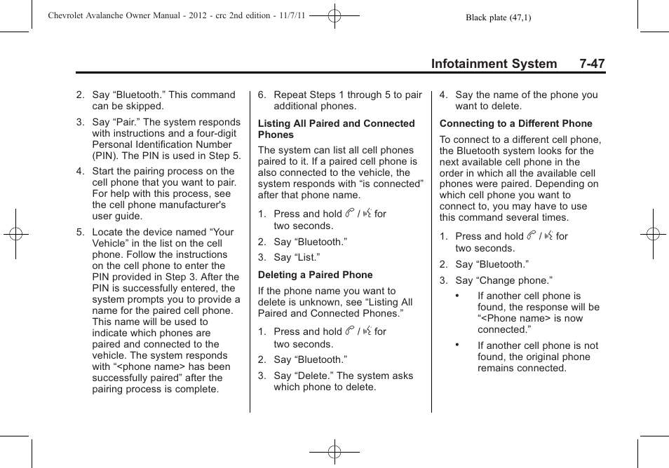Infotainment system 7-47 | CHEVROLET 2012 Avalanche User Manual | Page 235 / 488