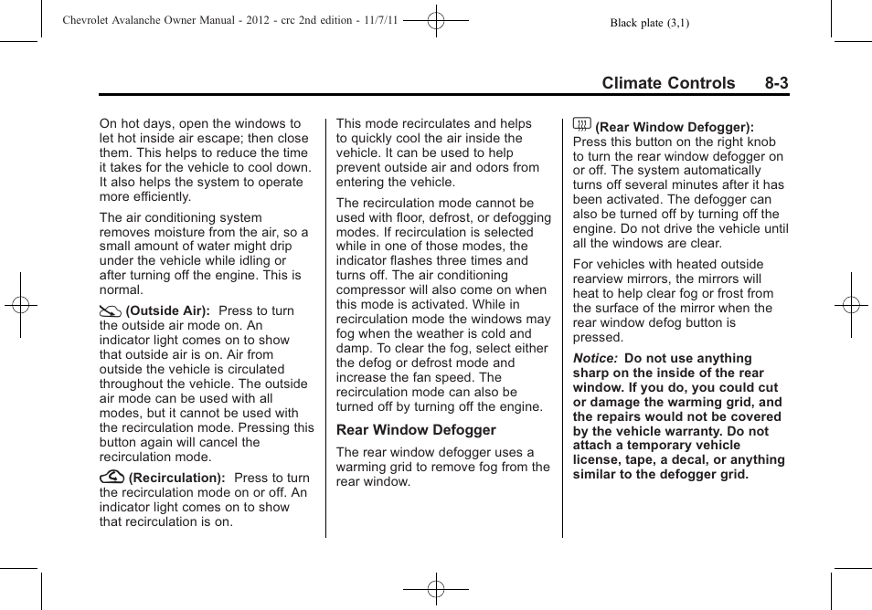 CHEVROLET 2012 Avalanche User Manual | Page 243 / 488
