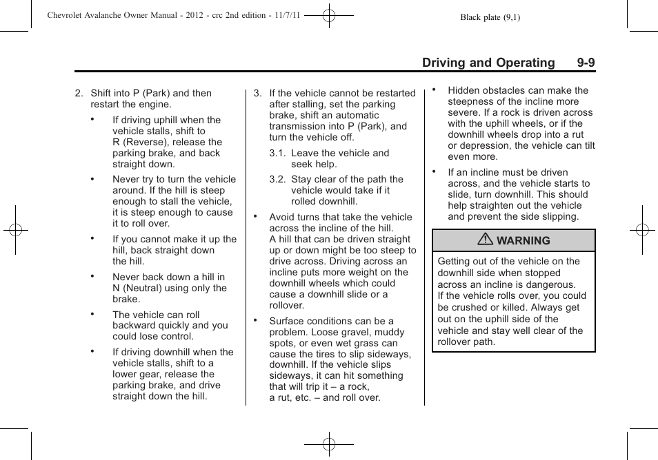 Driving and operating 9-9 | CHEVROLET 2012 Avalanche User Manual | Page 259 / 488