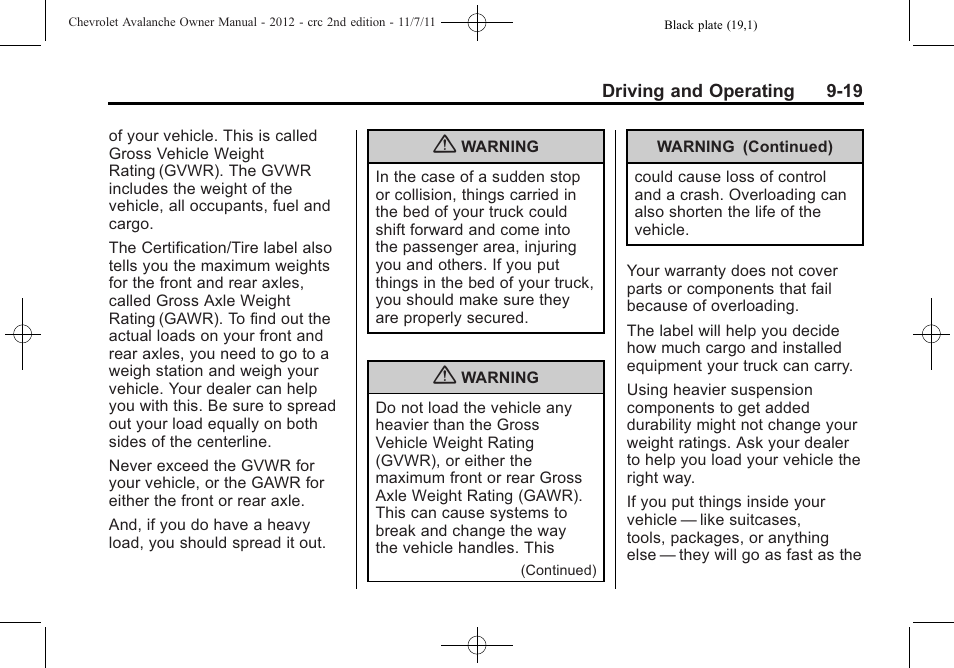 CHEVROLET 2012 Avalanche User Manual | Page 269 / 488