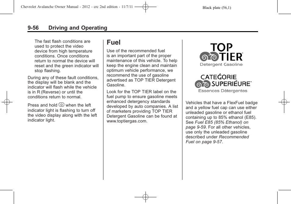 Fuel, Fuel -56, General information | CHEVROLET 2012 Avalanche User Manual | Page 306 / 488