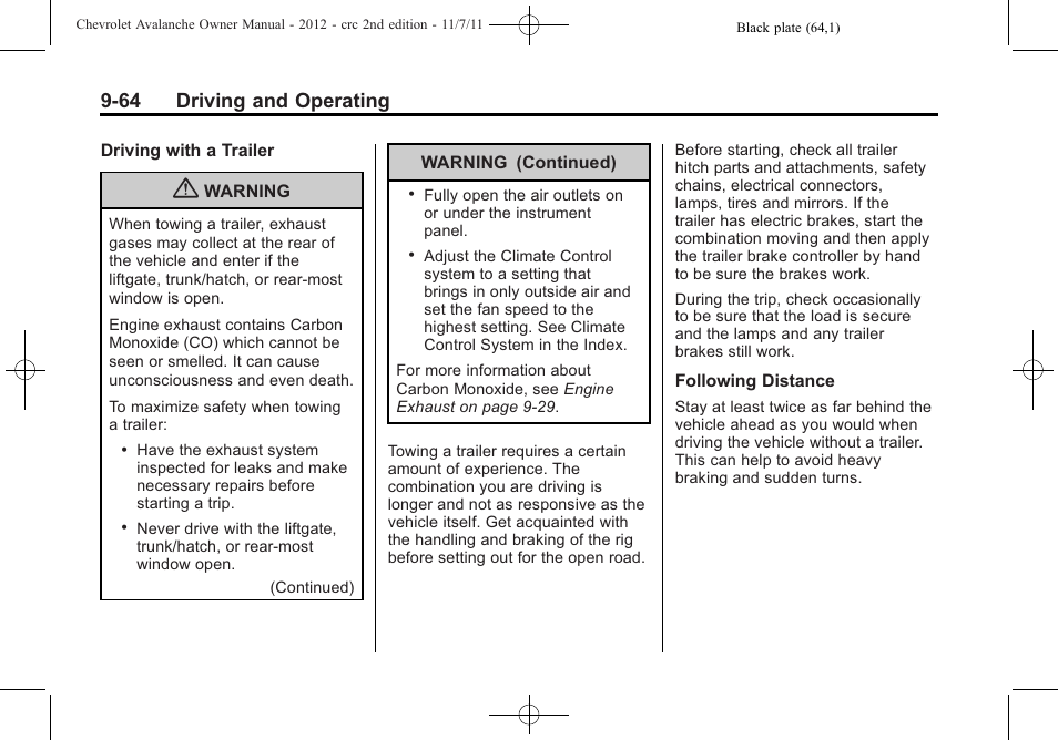 64 driving and operating | CHEVROLET 2012 Avalanche User Manual | Page 314 / 488