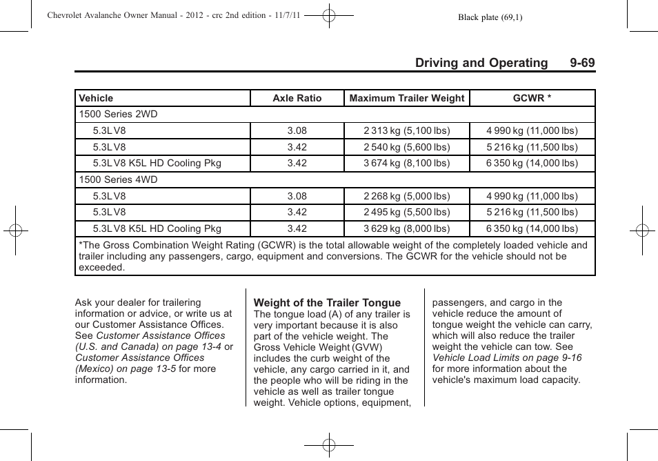 Driving and operating 9-69 | CHEVROLET 2012 Avalanche User Manual | Page 319 / 488