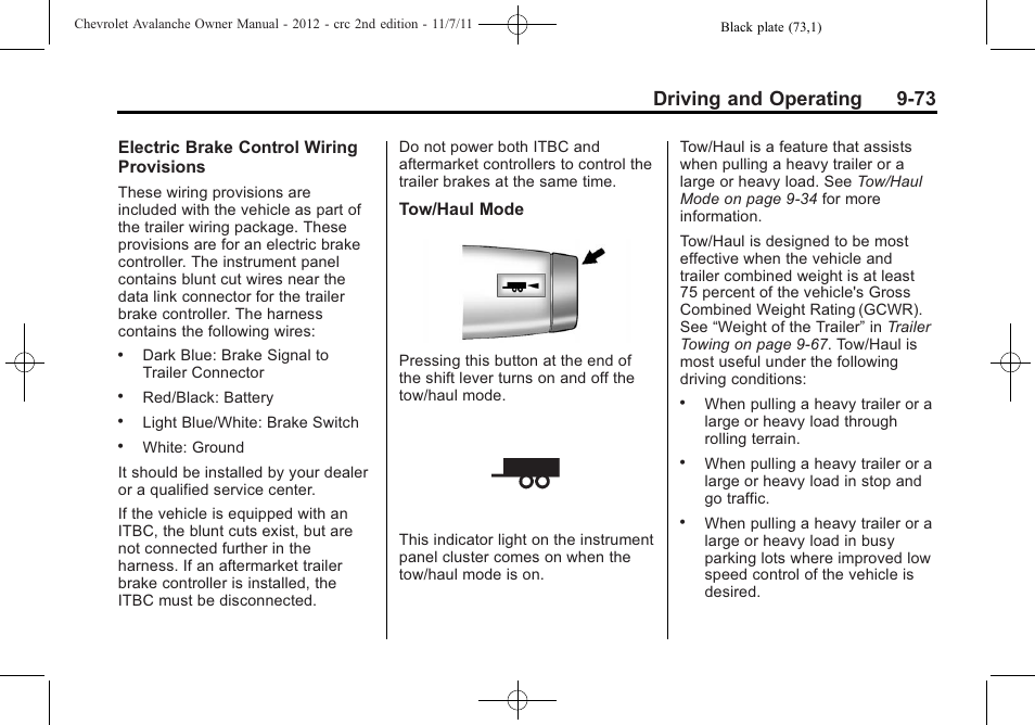 Driving and operating 9-73 | CHEVROLET 2012 Avalanche User Manual | Page 323 / 488