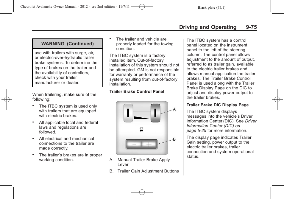 Driving and operating 9-75 | CHEVROLET 2012 Avalanche User Manual | Page 325 / 488