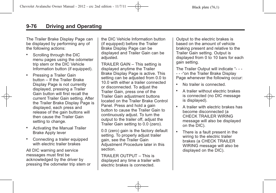 76 driving and operating | CHEVROLET 2012 Avalanche User Manual | Page 326 / 488