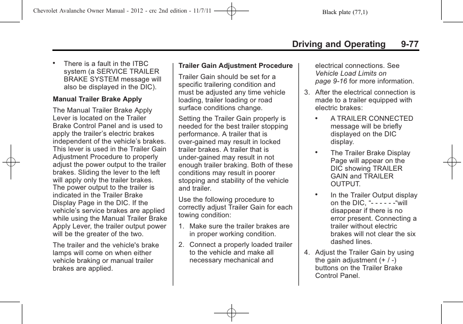 Driving and operating 9-77 | CHEVROLET 2012 Avalanche User Manual | Page 327 / 488