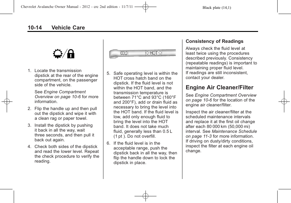 Engine air cleaner/filter, Engine air cleaner/filter -14, Engine air cleaner/filter on | 14 vehicle care | CHEVROLET 2012 Avalanche User Manual | Page 344 / 488
