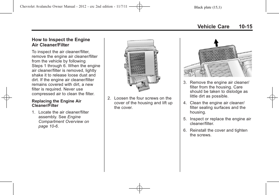 Vehicle care 10-15 | CHEVROLET 2012 Avalanche User Manual | Page 345 / 488