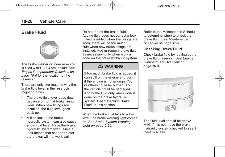 Brake fluid, Brake fluid -26 | CHEVROLET 2012 Avalanche User Manual | Page 356 / 488