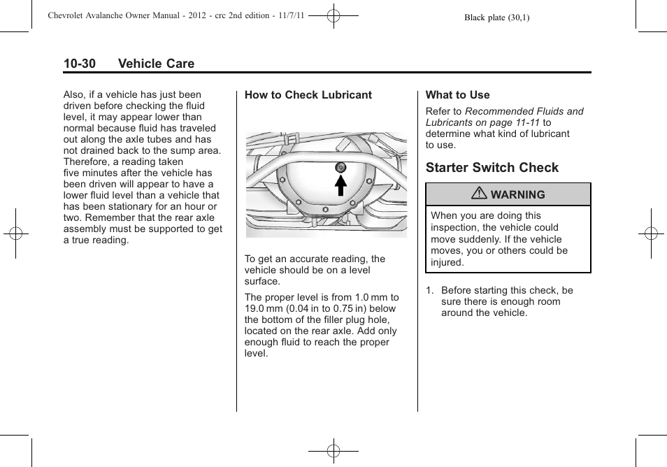 Starter switch check, Starter switch check -30 | CHEVROLET 2012 Avalanche User Manual | Page 360 / 488