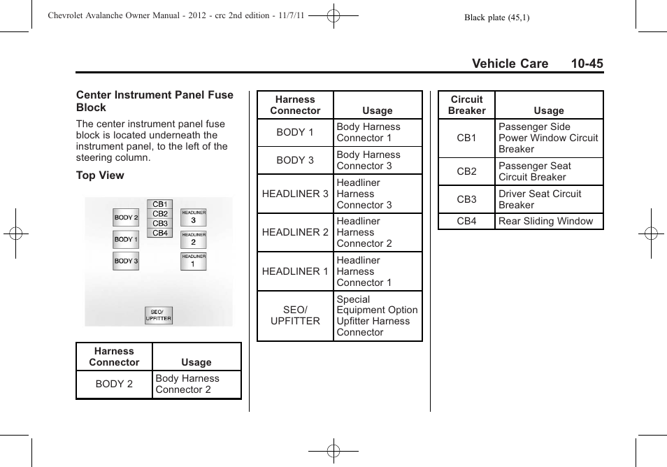 Vehicle care 10-45 | CHEVROLET 2012 Avalanche User Manual | Page 375 / 488