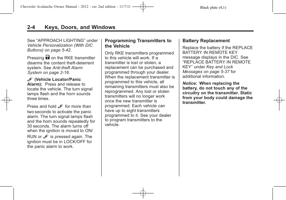 CHEVROLET 2012 Avalanche User Manual | Page 38 / 488