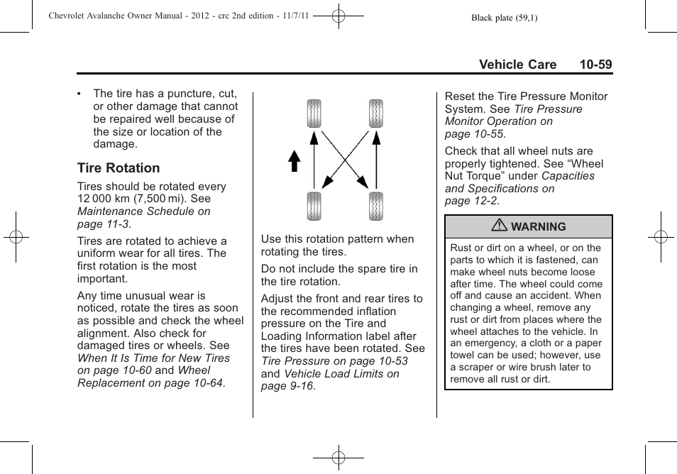 Tire rotation, Tire rotation -59 | CHEVROLET 2012 Avalanche User Manual | Page 389 / 488