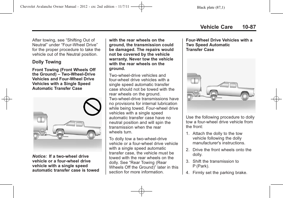 Vehicle care 10-87 | CHEVROLET 2012 Avalanche User Manual | Page 417 / 488