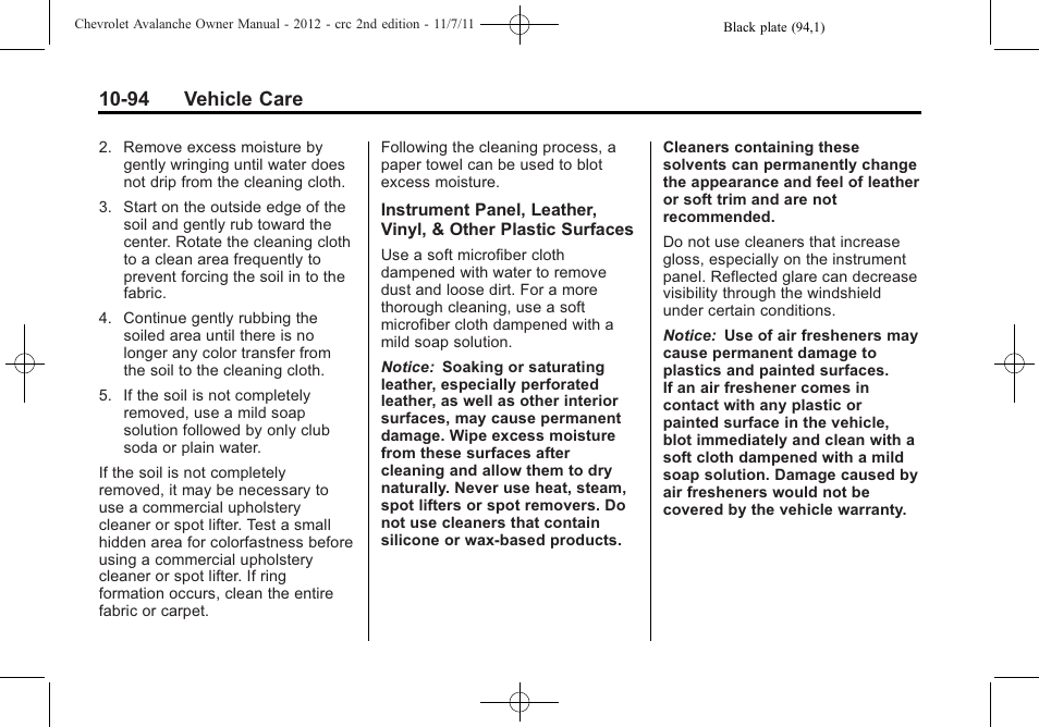 94 vehicle care | CHEVROLET 2012 Avalanche User Manual | Page 424 / 488