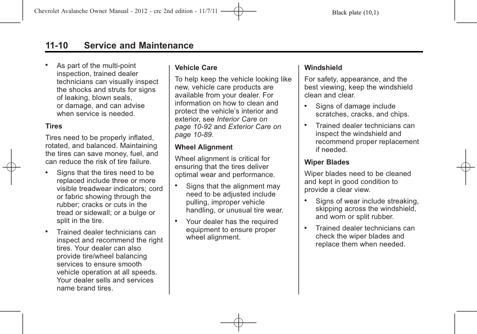 10 service and maintenance | CHEVROLET 2012 Avalanche User Manual | Page 436 / 488