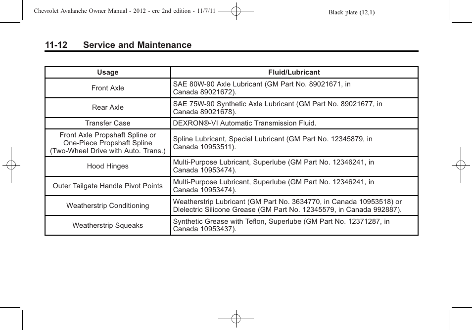 12 service and maintenance | CHEVROLET 2012 Avalanche User Manual | Page 438 / 488