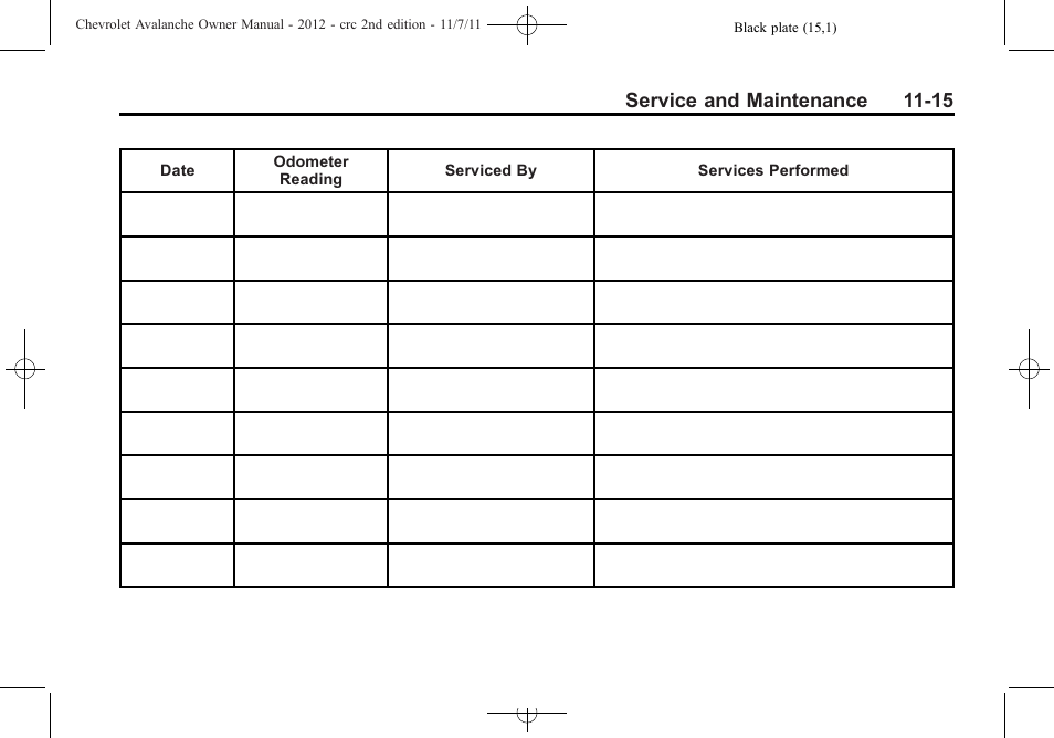 Service and maintenance 11-15 | CHEVROLET 2012 Avalanche User Manual | Page 441 / 488