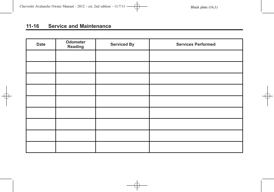 16 service and maintenance | CHEVROLET 2012 Avalanche User Manual | Page 442 / 488