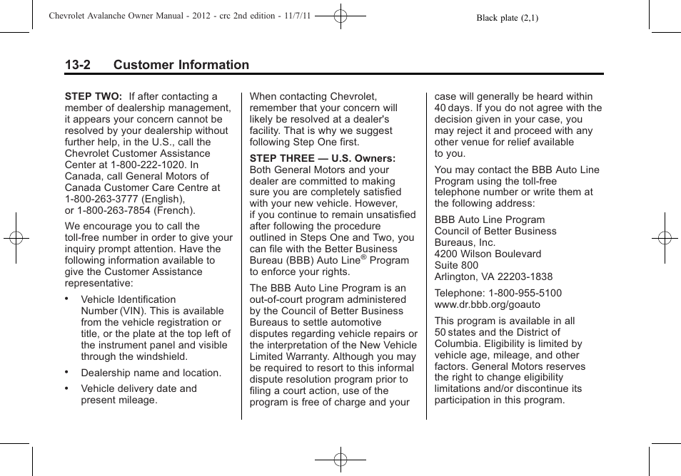 2 customer information | CHEVROLET 2012 Avalanche User Manual | Page 448 / 488