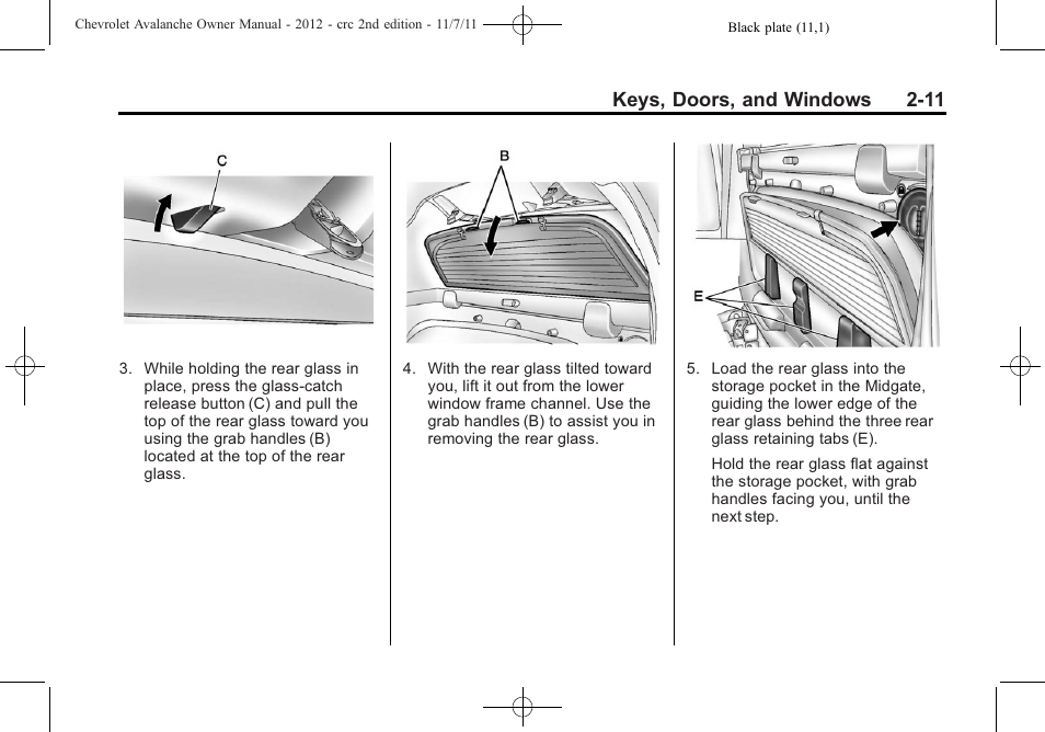 Keys, doors, and windows 2-11 | CHEVROLET 2012 Avalanche User Manual | Page 45 / 488