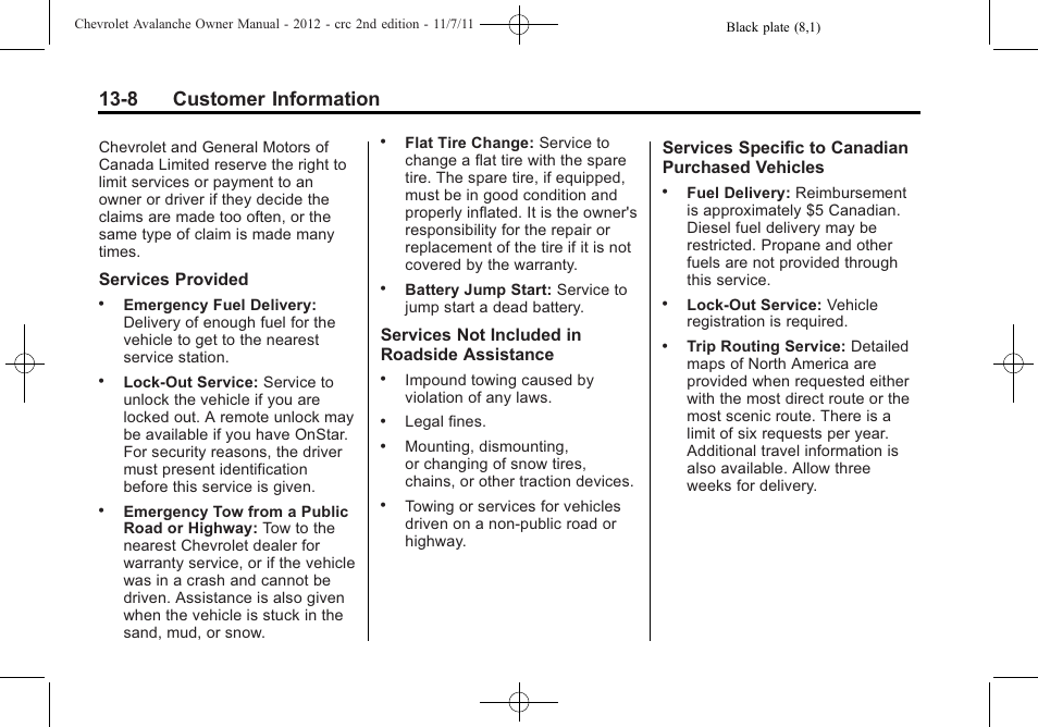 8 customer information | CHEVROLET 2012 Avalanche User Manual | Page 454 / 488