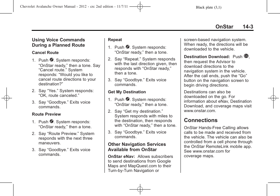 Connections, Connections -3, Comprehensive | CHEVROLET 2012 Avalanche User Manual | Page 469 / 488