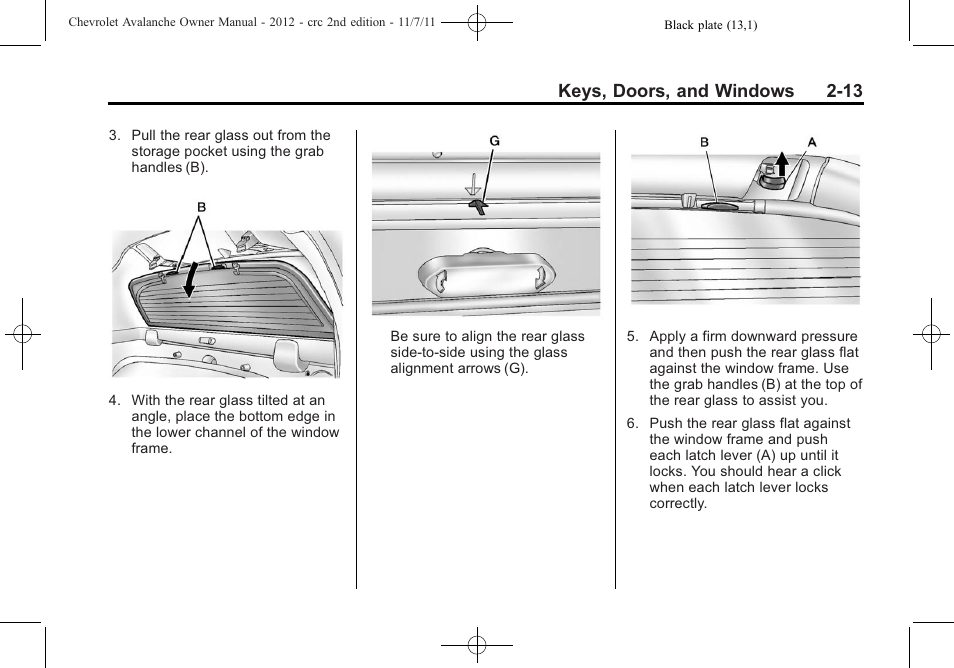 Keys, doors, and windows 2-13 | CHEVROLET 2012 Avalanche User Manual | Page 47 / 488
